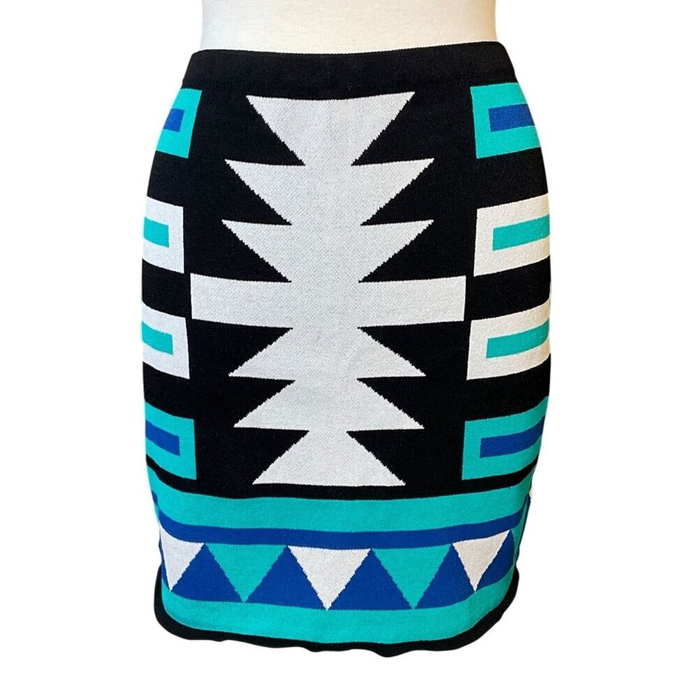 Rachel Roy Elastic Waist Colorful Aztec Knot Tribal Pattern Knit Mini Skirt XL